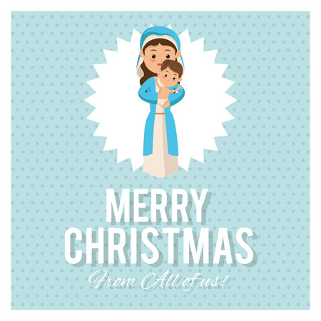 Manger represented by Holy Mary with baby jesus icon. pointed background. Merry Christmas design.のイラスト素材