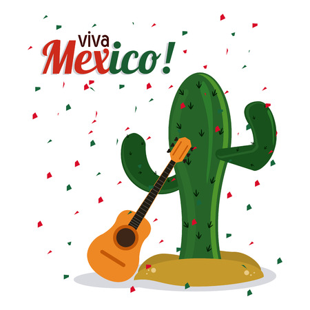 Mexico culture represented by cactus with guitar icon. Colorfull and flat backgroundのイラスト素材