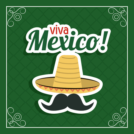 Mexico culture represented by hat and mustache  icon. Colorfull and flat backgroundのイラスト素材