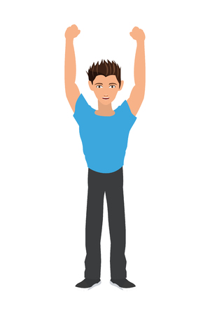 black hair man raising arms icon vector illustrationのイラスト素材