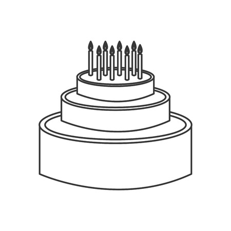 simple black line birthday cake with candles on top vector illustrationのイラスト素材