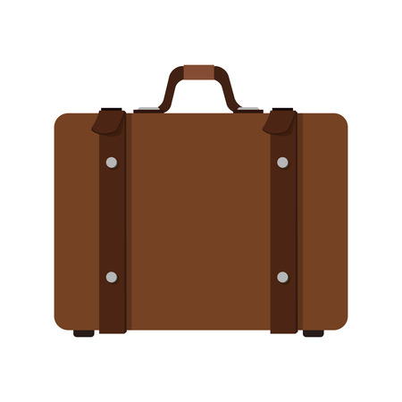 flat design brown suitcase with straps and handle icon vector illustrationのイラスト素材