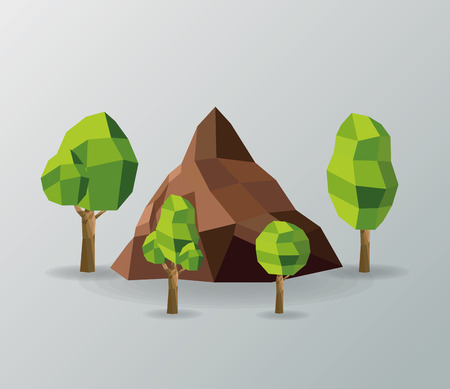 Nature in format 3d design. Tree and mountain icon. Polygonal and Lowpoly illustrationのイラスト素材