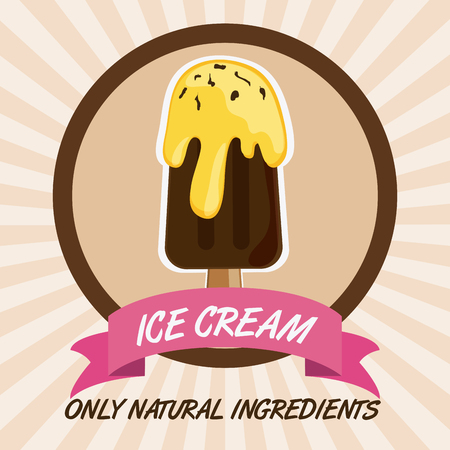 Dessert concept represented by vintage ice cream icon over seal stamp and ribbon. Colorfull and flat illustrationのイラスト素材