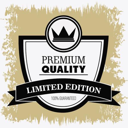 Premium and Quality concept represented by retro shield label icon. Grunge graphic. Colorfull and flat illustrationのイラスト素材