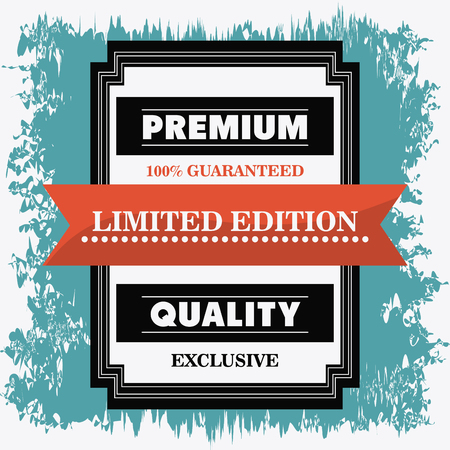 Premium and Quality concept represented by retro frame label with ribbon icon. Grunge graphic. Colorfull and flat illustrationのイラスト素材