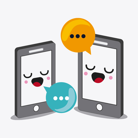 technology concept represented by couple of smartphones with bubbles cartoon icon. Colorfull and flat illustrationのイラスト素材