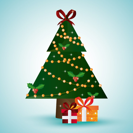 Merry Christmas concept represented by pine tree with gifts icon. Colorfull and flat illustrationのイラスト素材