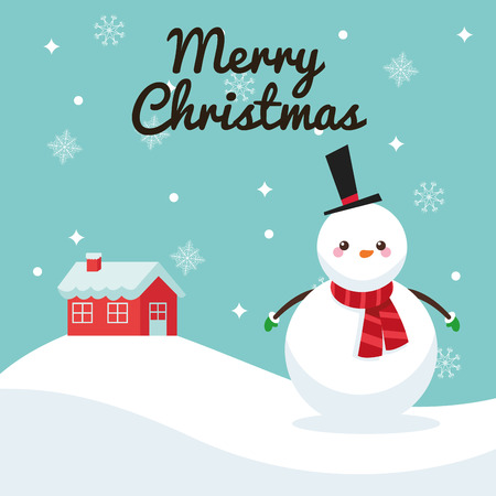 Merry Christmas concept represented by snowman cartoon icon. Colorfull illustration and Blue backgroundのイラスト素材