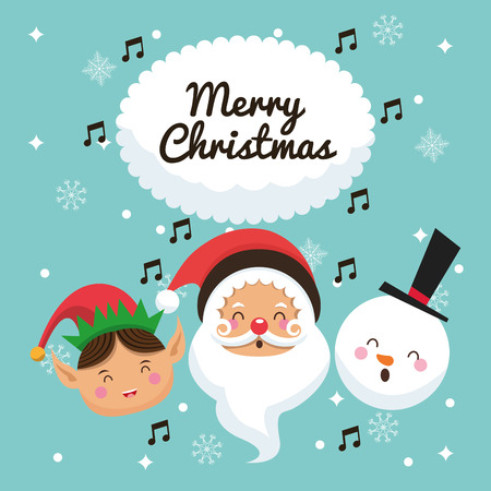 Merry Christmas concept represented by santa, elf and snowman cartoon icon. Colorfull illustration and Blue backgroundのイラスト素材