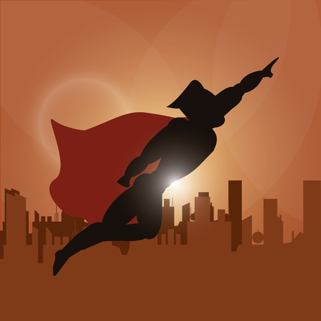 Superhero concept represented by male cartoon with disguise over city design. Colorfull and flat illustrationのイラスト素材