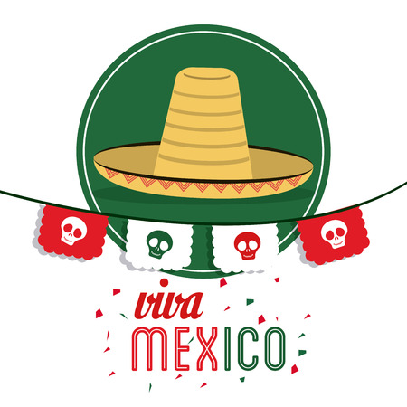 Mexico culture concept represented by hat over seal stamp icon. Colorfull and flat illustrationのイラスト素材