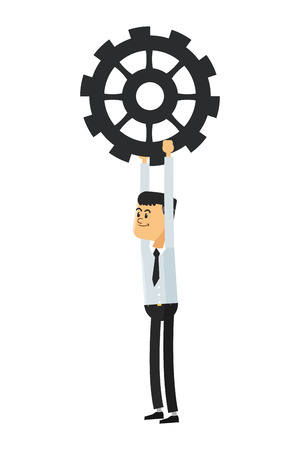 flat design man holding gear icon vector illustrationのイラスト素材