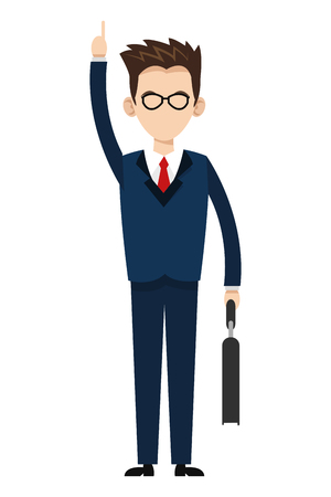 flat design businessman with glasses and hand up vector illustrationのイラスト素材