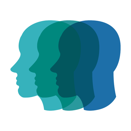 Head concept represented by set of profile blue faces over white background. Colorfull Illustrationのイラスト素材
