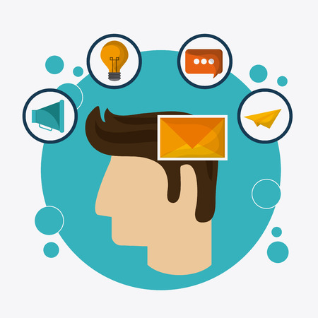 Thinking concept represented by Human head over white background. Colorfull Illustrationのイラスト素材