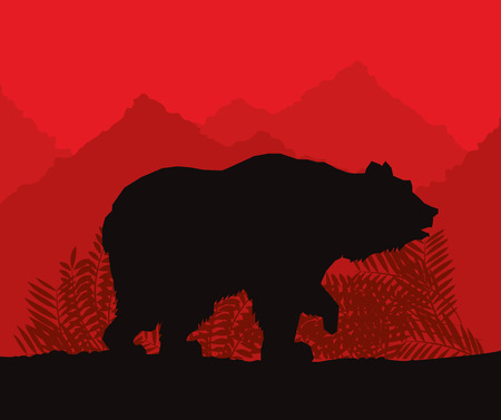 Animal concept represented by bear cartoon over landscape background. Colorfull Illustrationのイラスト素材