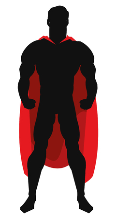 simple flat design superhero posing with red cape silhouette vector illustrationのイラスト素材