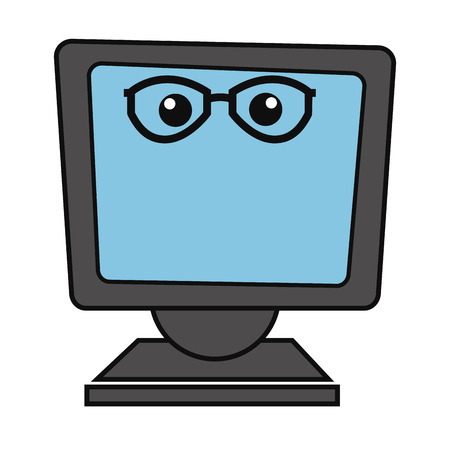 simple flat design computer monitor with glasses icon vector illustrationのイラスト素材
