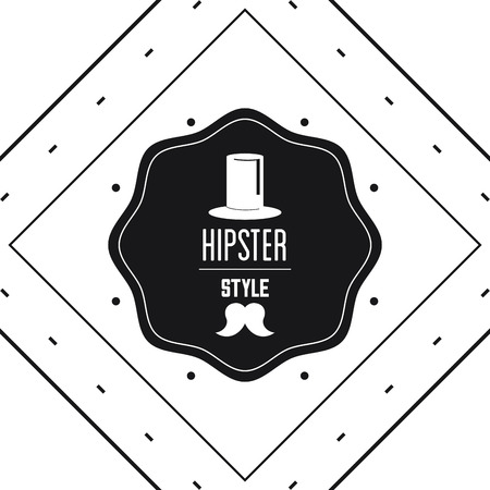 Hipster style concept represented by hat over seal stamp icon. flat illustration. Black and white designのイラスト素材