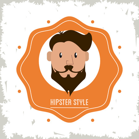 Hipster style concept represented by man cartoon with mustache over seal stamp icon. Colorful and flat illustration.のイラスト素材