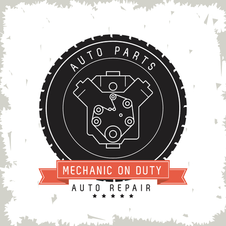 Auto parts and transportation concept represented by machine over seal stamp icon. Grunge Backgroundのイラスト素材