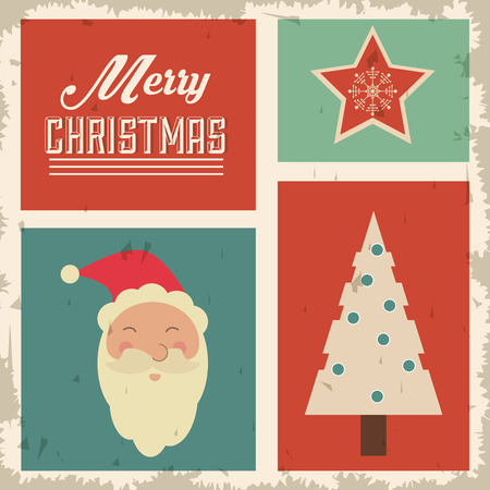 Merry Christmas concept represented by santa, pine and star icon. Colorfull Grunge illustrationのイラスト素材