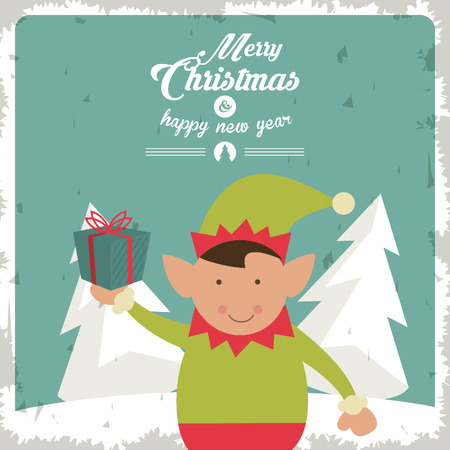 Merry Christmas concept represented by elf icon. Colorfull and Grunge illustrationのイラスト素材