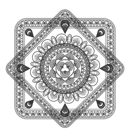flat design squared decorative line mandala icon vector illustrationのイラスト素材