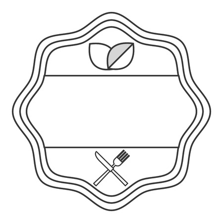 simple flat design restauran emblem with leaves and utensils icon vector illustrationのイラスト素材