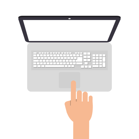 flat design laptop topview with hand icon vector illustrationのイラスト素材