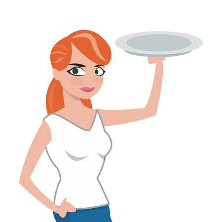 flat design woman with fitness outfit with food tray icon vector illustrationのイラスト素材
