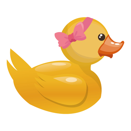 flat design toy rubber duck with pink bow icon vector illustrationのイラスト素材