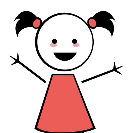 flat design happy girl with pigtails icon vector illustration stick figureのイラスト素材