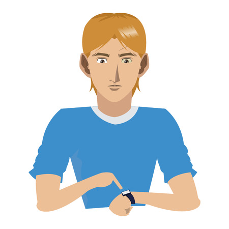 flat design young man with watch icon vector illustrationのイラスト素材