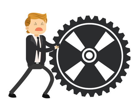 flat design happy businessman pushing gear icon vector illustrationのイラスト素材