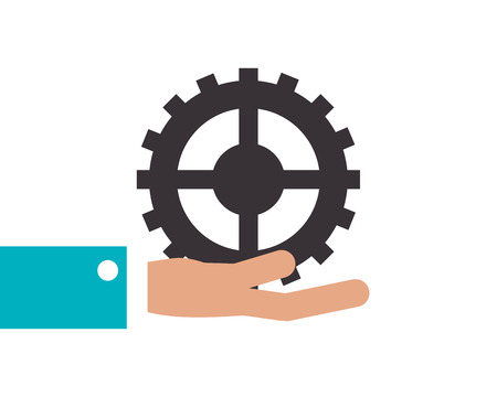 flat design hand holding single gear icon vector illustrationのイラスト素材