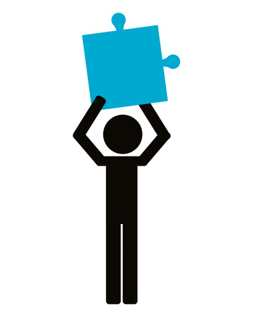 flat design person holding puzzle piece icon vector illustrationのイラスト素材