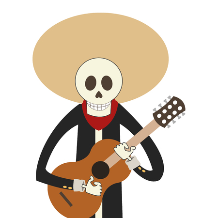 flat design skeleton mariachi icon vector illustrationのイラスト素材