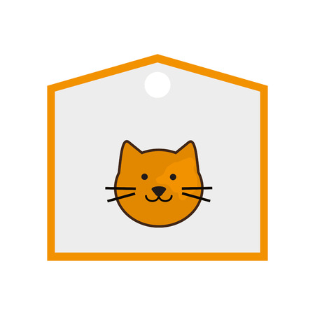 flat design cute cat cartoon on label icon vector illustrationのイラスト素材