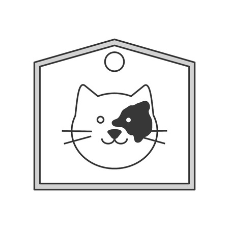 flat design cute cat cartoon on label icon vector illustrationのイラスト素材