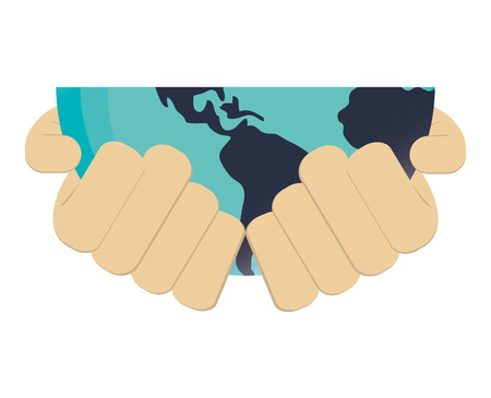 flat design hands holding planet icon vector illustrationのイラスト素材