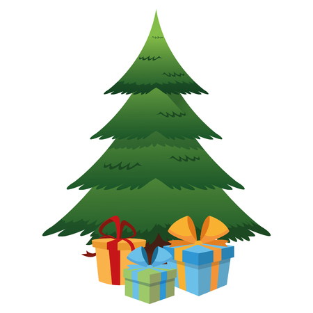 flat design christmas tree and gifts icon vector illustrationのイラスト素材