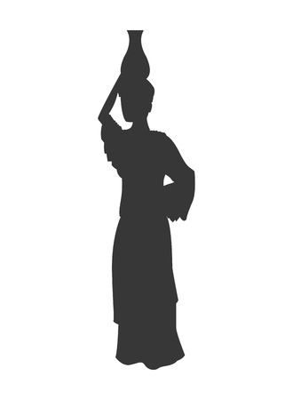flat design woman carrying water silhouette icon vector illustrationのイラスト素材