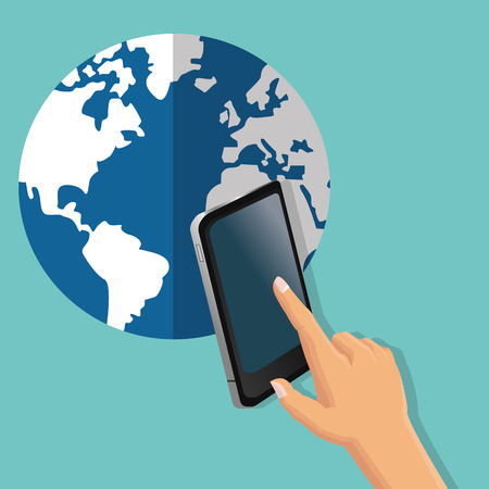 smartphone global communication earth planet icon. Colorfull and flat illustration. Vector graphicのイラスト素材