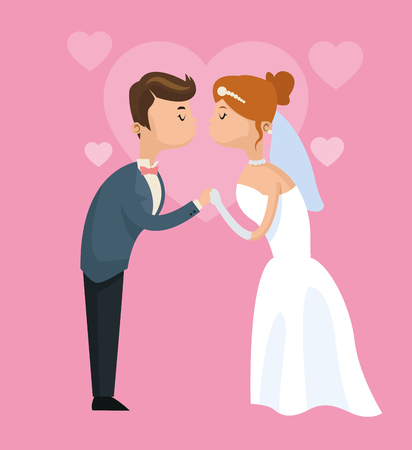 couple cartoon girl boy man woman save the date wedding icon. Colorfull and flat illustration. Vector graphicのイラスト素材