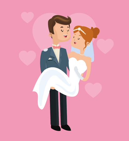 couple cartoon girl boy man woman save the date wedding icon. Colorfull and flat illustration. Vector graphicのイラスト素材