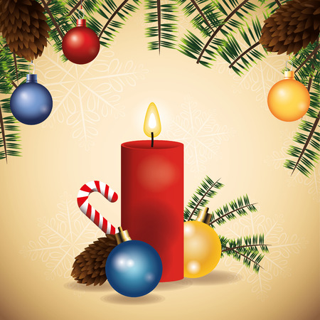 sphere leaves candle candy decoration merry christmas holiday celebration icon. Colorfull illustration. Vector graphicのイラスト素材