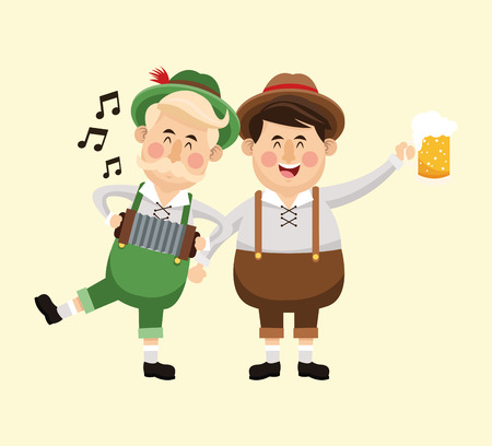 cartoon men male beer festival oktoberfest germany icon. Colorfull illustration Pastel background. Vector graphicのイラスト素材