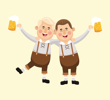 cartoon men male beer festival oktoberfest germany icon. Colorfull illustration Pastel background. Vector graphicのイラスト素材